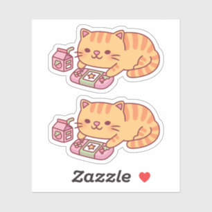 Schattigee Oranje Tabby Cat Chilling Met Videogame Sticker
