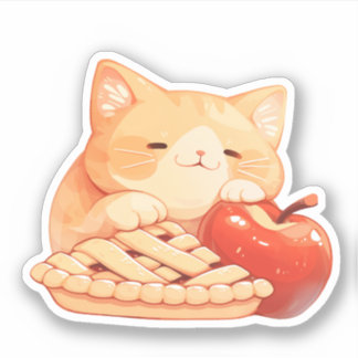 Schattigee Oranje Tabby Cat en Apple Pie Sticker