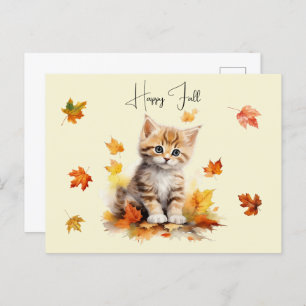 Schattigee Oranje Tabby Kitten in herfstbladeren Briefkaart
