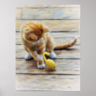 Schattigee Oranje Tabby Kitten Muis Play Art Poste Poster
