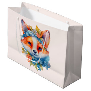 Schattigee Oranje vos met bloemenkroon Groot Cadeauzakje