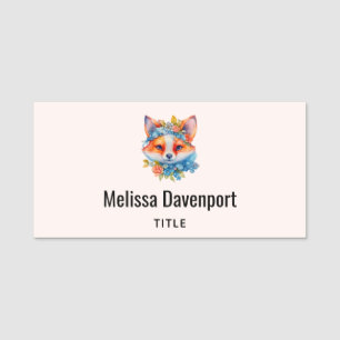 Schattigee Oranje vos met bloemenkroon Naamplaatje