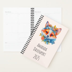 Schattigee Oranje vos met bloemenkroon Planner