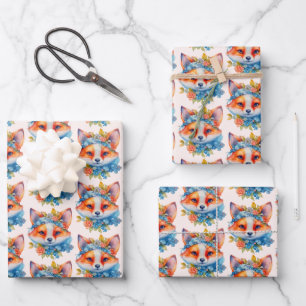 Schattigee Oranje vos met bloemkroonpatroon Inpakpapier Vel