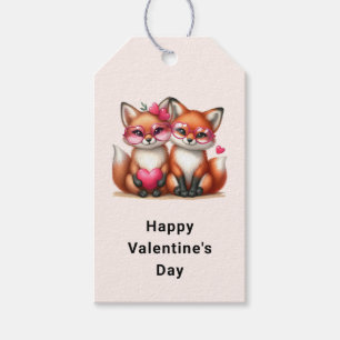 Schattigee Oranje vossen in de liefde Valentijnsda Cadeaulabel
