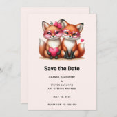 Schattigee Oranje vossen in Love Wedding Save The Date (Voorkant / Achterkant)