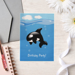 Schattigee orka walvis verjaardagsfeest invoegen vellum uitnodigingen