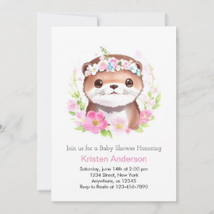 Schattigee Otter dromen in roze meisje Baby shower Kaart