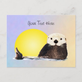 Schattigee otter en de maan en achtergrond briefkaart