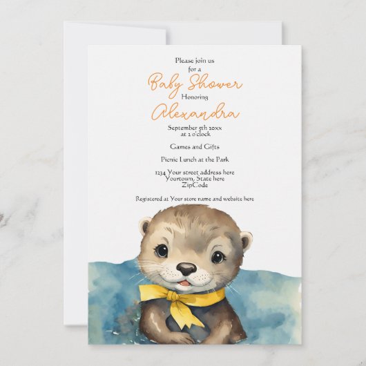 Schattigee Otter Genderneutrale Baby shower Uitnod Kaart (Voorkant)