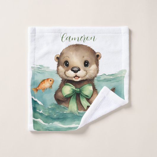 Schattigee otter gepersonaliseerd bad handdoek (Wasdoekje)