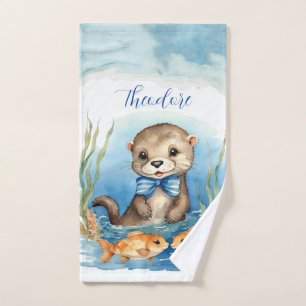 Schattigee otter gepersonaliseerde jongen bad handdoek