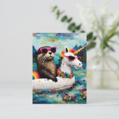Schattigee Otter in een Eenhoorn Floatie op een Fl Briefkaart (Staand voorkant)