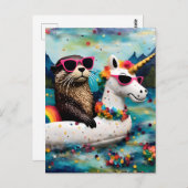 Schattigee Otter in een Eenhoorn Floatie op een Fl Briefkaart (Voorkant / Achterkant)