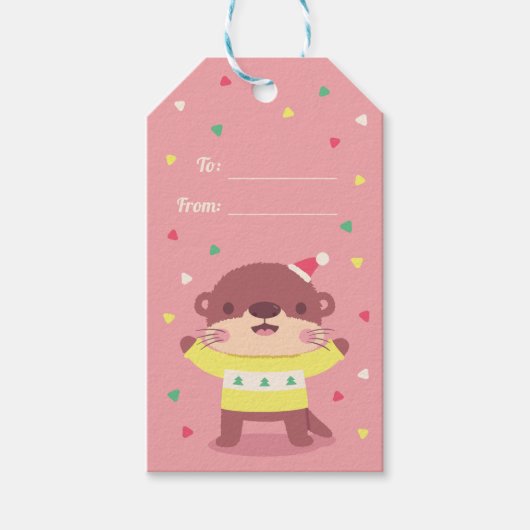 Schattigee Otter in Kersttrui Vakantie Cadeaulabel (Voorkant)