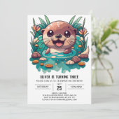 Schattigee otter kinderen Waterverf Verjaardag Kaart (Staand voorkant)