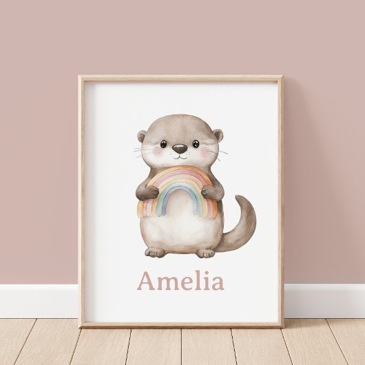 Schattigee otter met een regenboog Baby naam kweke Poster
