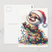 Schattigee otter met kerstverlichting briefkaart (Voorkant / Achterkant)