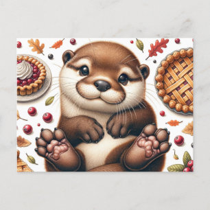 Schattigee otter met Thanksgiving voedsel Briefkaart