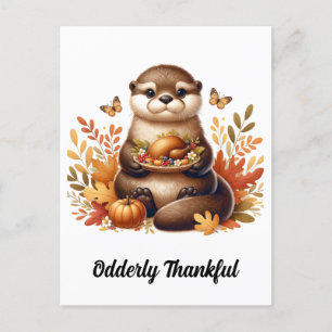 Schattigee otter met Thanksgiving Voedsel en Vlind Briefkaart