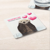 Schattigee Otter met Valentijnse  Harten Vierkante Kartonnen Onderzetter (Schuin)