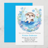 Schattigee Otter Waterverf Jongen Baby shower Kaart (Voorkant / Achterkant)