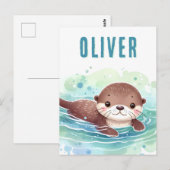 Schattigee otterillustratie aangepaste naam briefkaart (Voorkant / Achterkant)