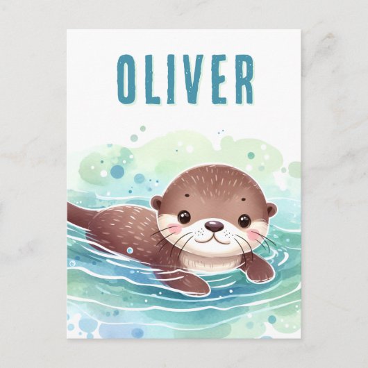 Schattigee otterillustratie aangepaste naam briefkaart (Voorkant)