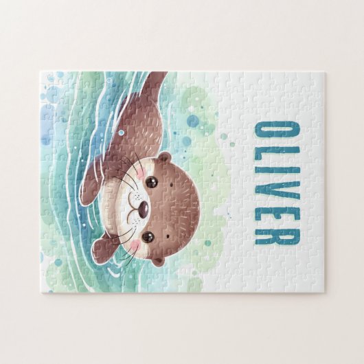 Schattigee otterillustratie aangepaste naam legpuzzel (Horizontaal)