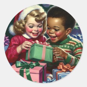 Schattigee ouderwetse kerst en gelukkig nieuwjaar ronde sticker