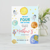 Schattigee Outer Space 4e Kind verjaardag Kaart (Staand voorkant)