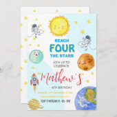 Schattigee Outer Space 4e Kind verjaardag Kaart (Voorkant / Achterkant)