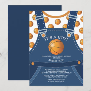 Schattigee Overalls BASKETBAL Baby shower Invitati Kaart