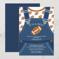 Schattigee Overalls FOOTBALL Baby shower Invitatio