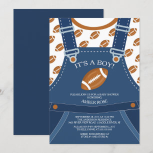 Schattigee Overalls FOOTBALL Baby shower Invitatio Kaart