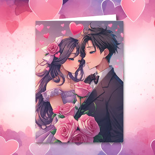Schattigee paar anime gepersonaliseerde Valentijns Kaart