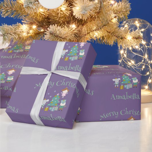 Schattigee Paarse aangepaste naam Nutcracker Chris Cadeaupapier (Feestdagen)