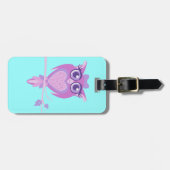 Schattigee paarse aqua kinder uil aangepaste bagag bagagelabel (Voorkant horizontaal)