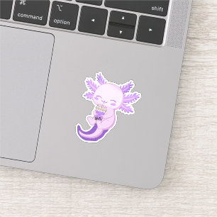 Schattigee Paarse Axolotl Boba Bubble Tea Sticker