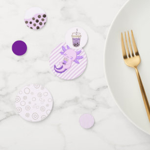 Schattigee Paarse Axolotl Boba Tea Kids Verjaardag Confetti