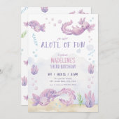 Schattigee Paarse Axolotl-verjaardagsuitnodiging Kaart (Voorkant / Achterkant)