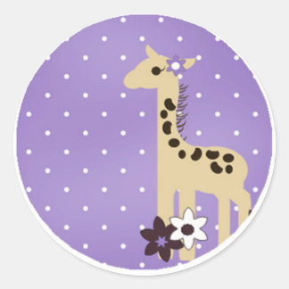 Schattigee Paarse Bloem met Giraffe Ronde Sticker