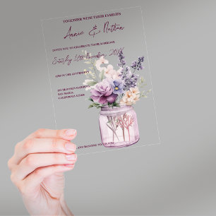 Schattigee Paarse Bloemen In Mason Jar Bloemen Huw Acryl Uitnodigingen