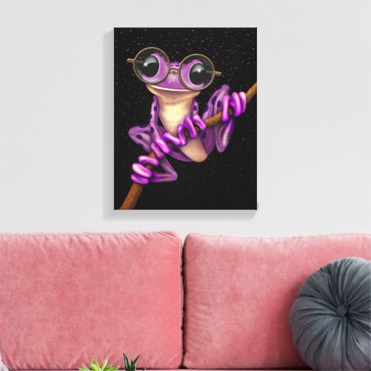 Schattigee Paarse boomkikker met oogbril met sterr Canvas Afdruk (Insitu (Woonkamer))