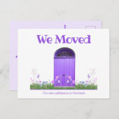 Schattigee Paarse Deuren Bloemen We Moved Aankondi Briefkaart (Voorkant / Achterkant)