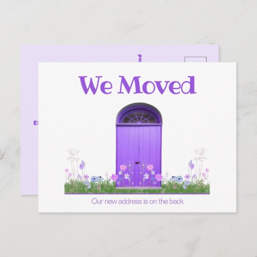 Schattigee Paarse Deuren Bloemen We Moved Aankondi Briefkaart (Voorkant / Achterkant)