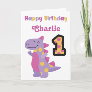 Schattigee Paarse Dinosaurus 1e Verjaardag Kaart