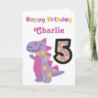 Schattigee Paarse Dinosaurus 5e Verjaardag Kaart