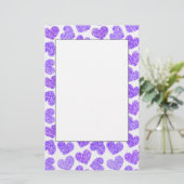 Schattigee Paarse Doodled Heart Valentijnsdag Patt Briefpapier (Staand voorkant)