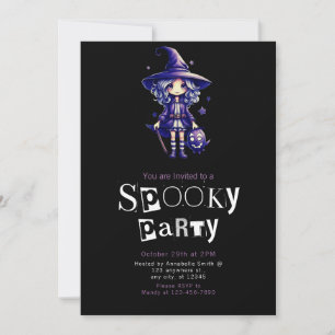 Schattigee Paarse en Blauwe Haired Witch Halloween Kaart